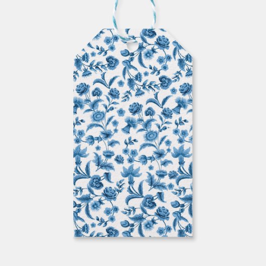 Dank u Labels Trouwen Chintz Blauw & Wit Bloemen Cadeaulabel (Achterkant)