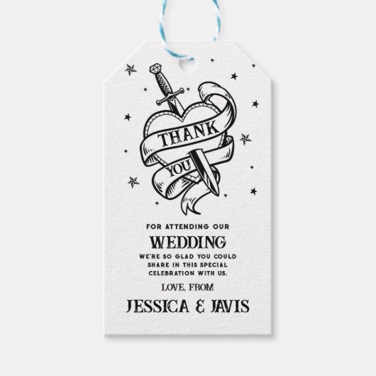 Dank u Labels Trouwen Traditioneel Tattoo Hart Cadeaulabel (Voorkant)