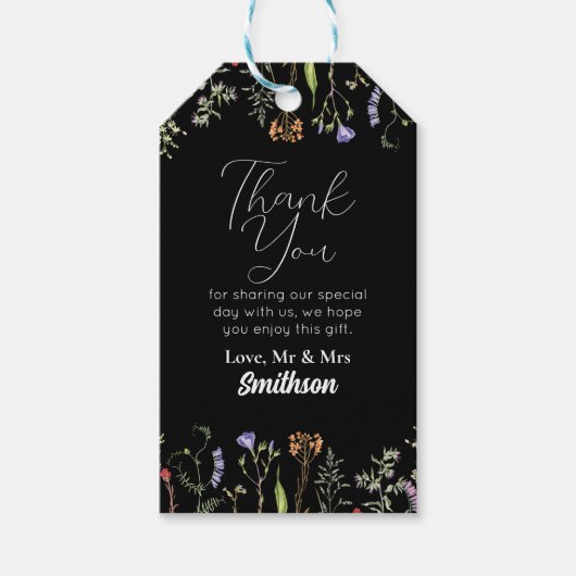 Dank u Labels Wedding Wildflower Bloemen Donker Cadeaulabel (Voorkant)