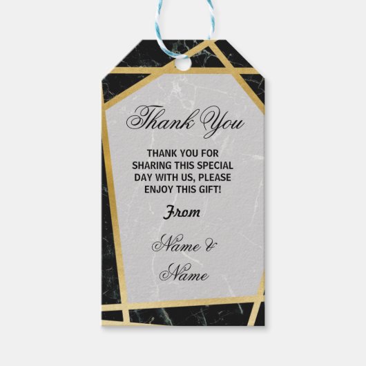 Dank u Labels Zwart Marmeren Favor Gouden Bruiloft Cadeaulabel (Voorkant)