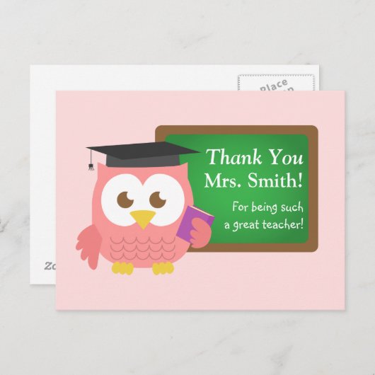 Dank u, Leraar Appreciation Day, Cute Pink Owl Briefkaart (Voorkant / Achterkant)