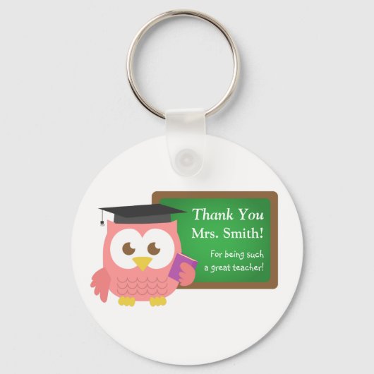 Dank u, Leraar Appreciation Day, Cute Pink Owl Sleutelhanger (Voorkant)