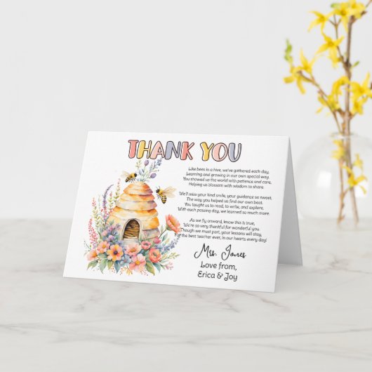 dank u leraar Appreciation honey bee gedicht Kaart (Gele Bloem)