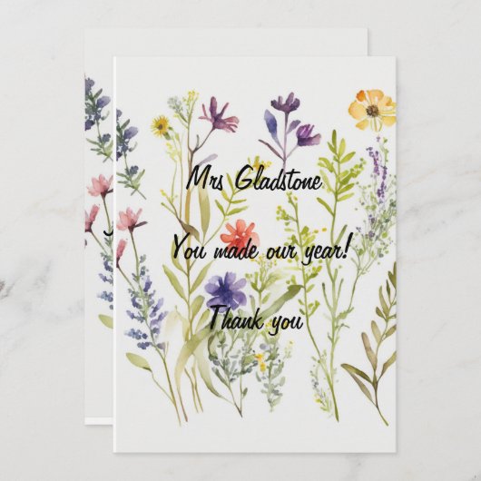 Dank u Leraar U maakte ons Jaar. Bewerkbare tekst Bedankkaart (Voorkant / Achterkant)