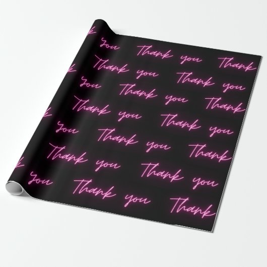 Dank u Leuk Modern Zwart Heet Roze Neon Script Cadeaupapier (Uitgerold)