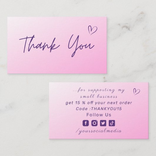 Dank u Lichtroze Ombre Moderne Sociale Media Visitekaartje (Voorkant / Achterkant)