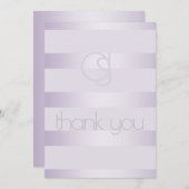 Dank u - Lila Shimmer Stripes Monogram Bedankkaart (Voorkant / Achterkant)