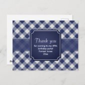 Dank u marine blauw gingham patroon geometrisch briefkaart (Voorkant / Achterkant)