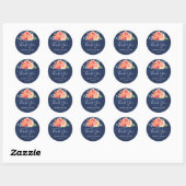 Dank u Marine Blauw Koraal Bloemen Bruiloft Ronde Sticker (Vel)
