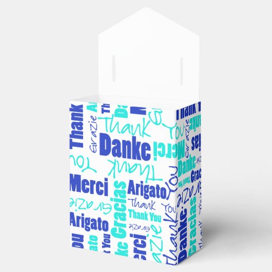 Dank u Meertalige Word Collage Blauw Turquoise Bedankdoosjes (Geopend)