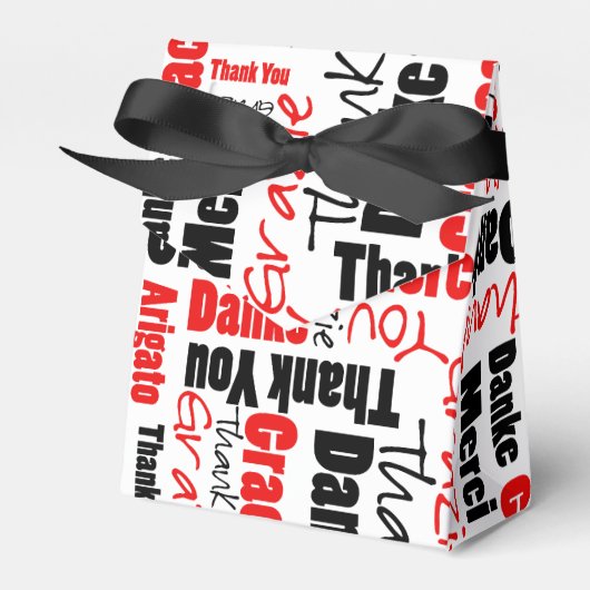Dank u Meertalige Word Collage Rood Zwart Bedankdoosjes (Voorkant Zijde)