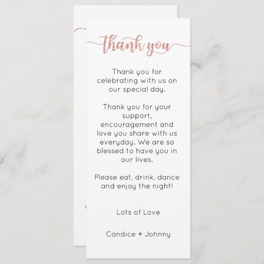 Dank U Menu Kaart, Ontvangst Menu Dank U (Voorkant / Achterkant)