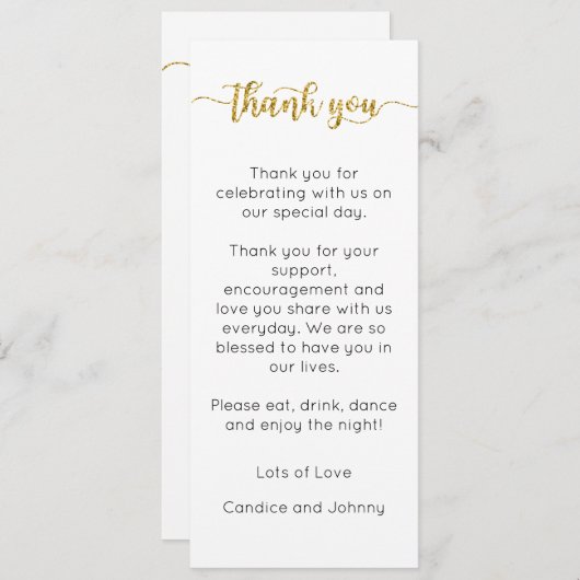 Dank u menu Kaart, receptie menu dank u (Voorkant / Achterkant)