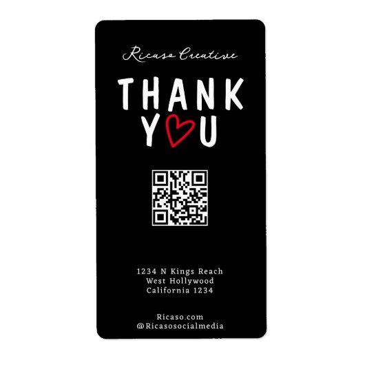 Dank u met Liefdeshart en QR Code Etiket (Voorkant)