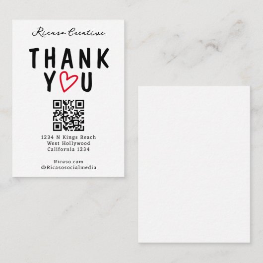 Dank u met Liefdeshart en QR Code Informatiekaartje (Voorkant / Achterkant)