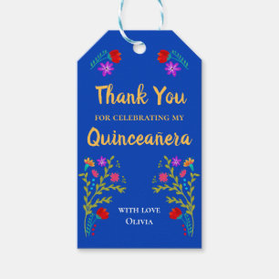 Dank u Mexicaanse Fiesta Royal Blue Quinceanera Cadeaulabel