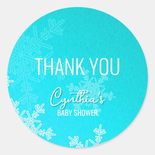Dank u minimalistisch blauw sneeuwvlokken patroon ronde sticker (Voorkant)