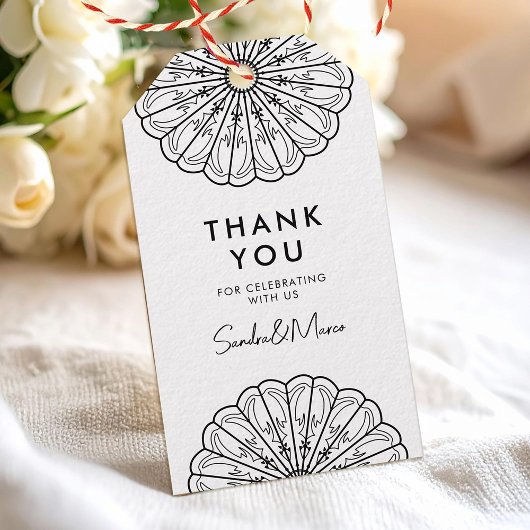 Dank u minimalistische zwart-wit bloemen cadeaulabel