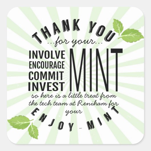 Dank u Mint Vrijwilligerswerk Inzet Vierkante Sticker (Voorkant)