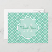 Dank u Modern Monogram Mint White Quatrefoil Briefkaart (Voorkant / Achterkant)