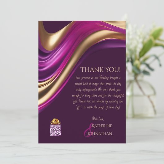 Dank u-Modern -Paarse Fuchsia en Goud- Kaart (Staand voorkant)