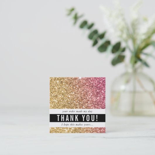 DANK U moderne eenvoudige luxe gouden roze glitter Vierkante Visitekaartje (Staand voorkant)