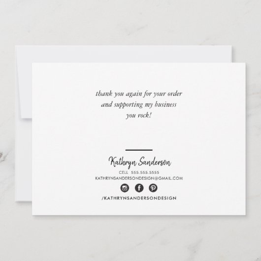 DANK U moderne kleine zakelijke insert zwart wit Bedankkaart (Achterkant)