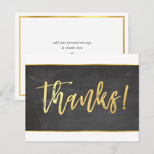 DANK U moderne koele grijze krijtbord gouden schri Bedankkaart (Voorkant / Achterkant)