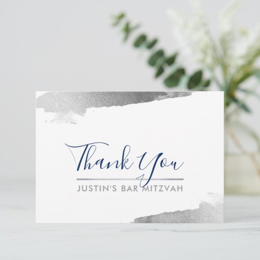 DANK U moderne luxe verguld zilver marine blauw Bedankkaart (Staand voorkant)