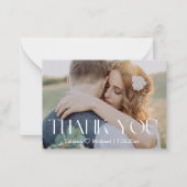Dank u, moderne typografie, trouwfoto notitiekaartje (Voorkant)