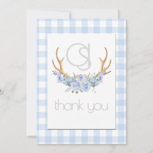 Dank u - Monogram Blue Gingham Floral BOHO Bedankkaart