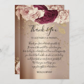 Dank U Monogram Roze Bloemen Marsala Roos Goud Kaart (Voorkant / Achterkant)