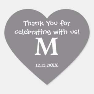 Dank u Monogram Sticker: Staalgrijs Hart Sticker