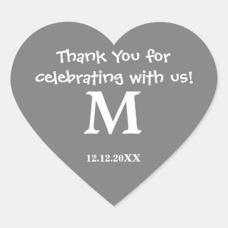 Dank u Monogram Sticker: Staalgrijs Hart Sticker