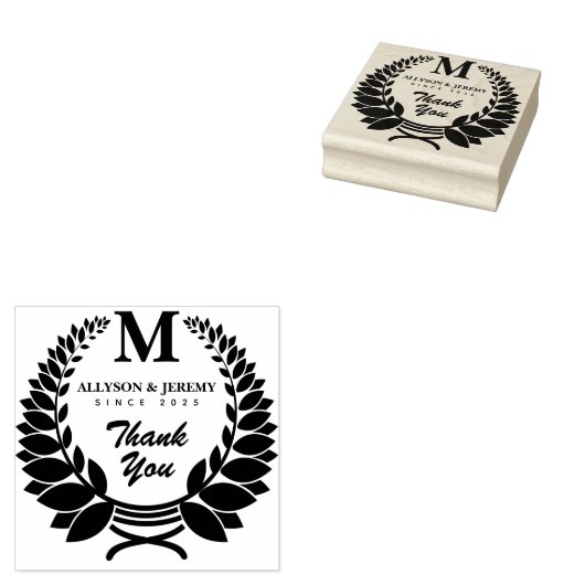 Dank u Monogram Traditionele Laurel Wreath Favor Rubberstempel (Gestempeld)