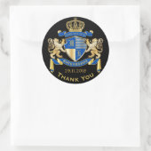 Dank u Monogram Wapenschild Goud Blauw Embleem Ronde Sticker (Tas)