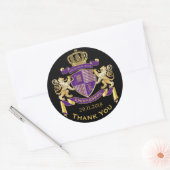Dank u Monogram Wapenschild Goud Paarse Embleem Ronde Sticker (Envelop)
