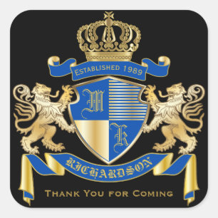 Dank u Monogram Wapenschild Gouden Leeuw Embleem Vierkante Sticker
