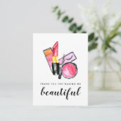 Dank u mooie make-up artiest lippenstift briefkaart (Staand voorkant)