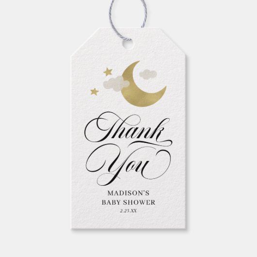 Dank u Moon Stars Baby shower Gold Cadeaulabel (Voorkant)