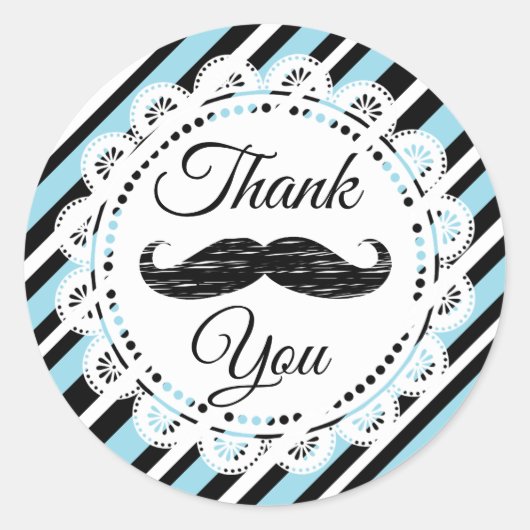 Dank U Mustache Blauwe en Zwarte Stickers (Voorkant)