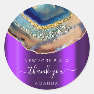 Dank u Naam 16e bruids Glitter Goud Paarse Ronde Sticker