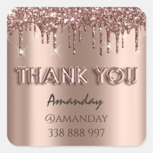 dank u Naam adres Glitter Drips Roos Skinny Vierkante Sticker