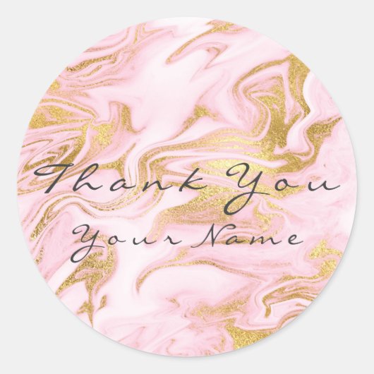 Dank u naam Custom Marble Gold Pink Rose Glam Ronde Sticker (Voorkant)