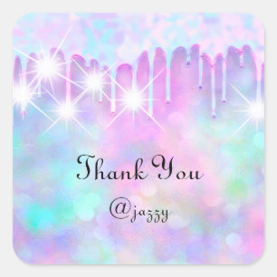 Dank U Naam Drip Favor Holografisch Roze Blauw Vierkante Sticker