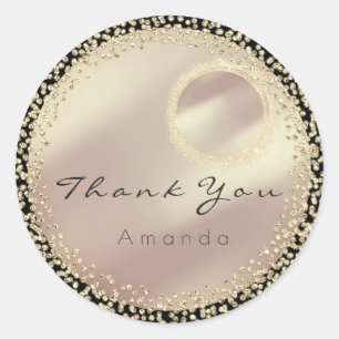 Dank U Naam Glitter Kristallen Zwarte Roze Goud Ronde Sticker