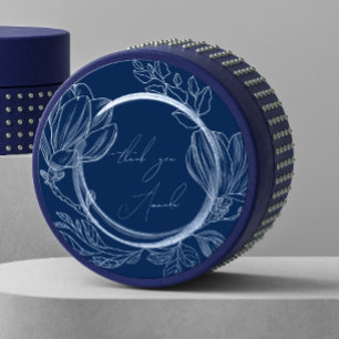 Dank U Naam Magnolia Bloem Smoky Blauw Marineblauw Ronde Sticker