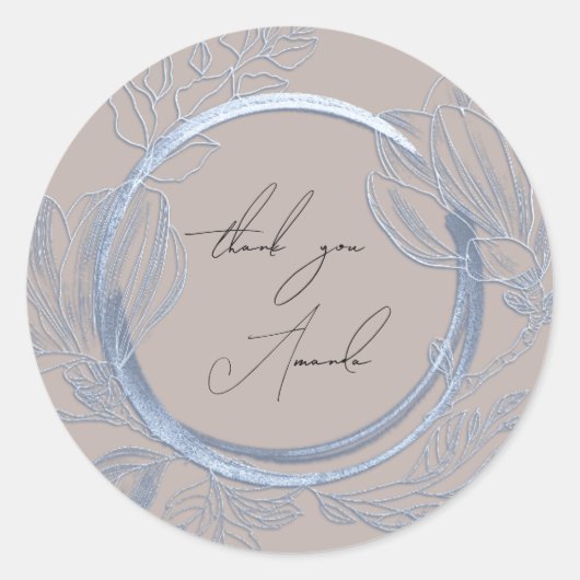 Dank U Naam Magnolia Bloem Smoky Blauwgrijs Ronde Sticker (Voorkant)