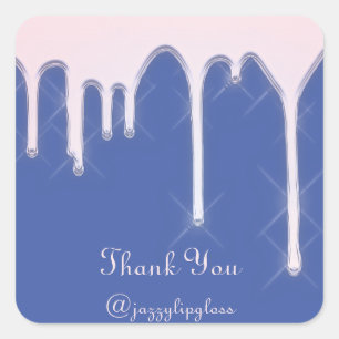 Dank u naam Unicorn Drip Holografisch Blauw Roos Vierkante Sticker
