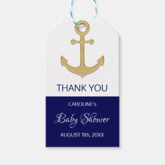 DANK U Nautical Navy Blue Anker BABY SHOWER Cadeaulabel